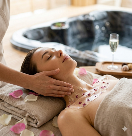 Queen Rose + Jacuzzi + Steam Bath + Glass of wine/tea + fruits - 150min.