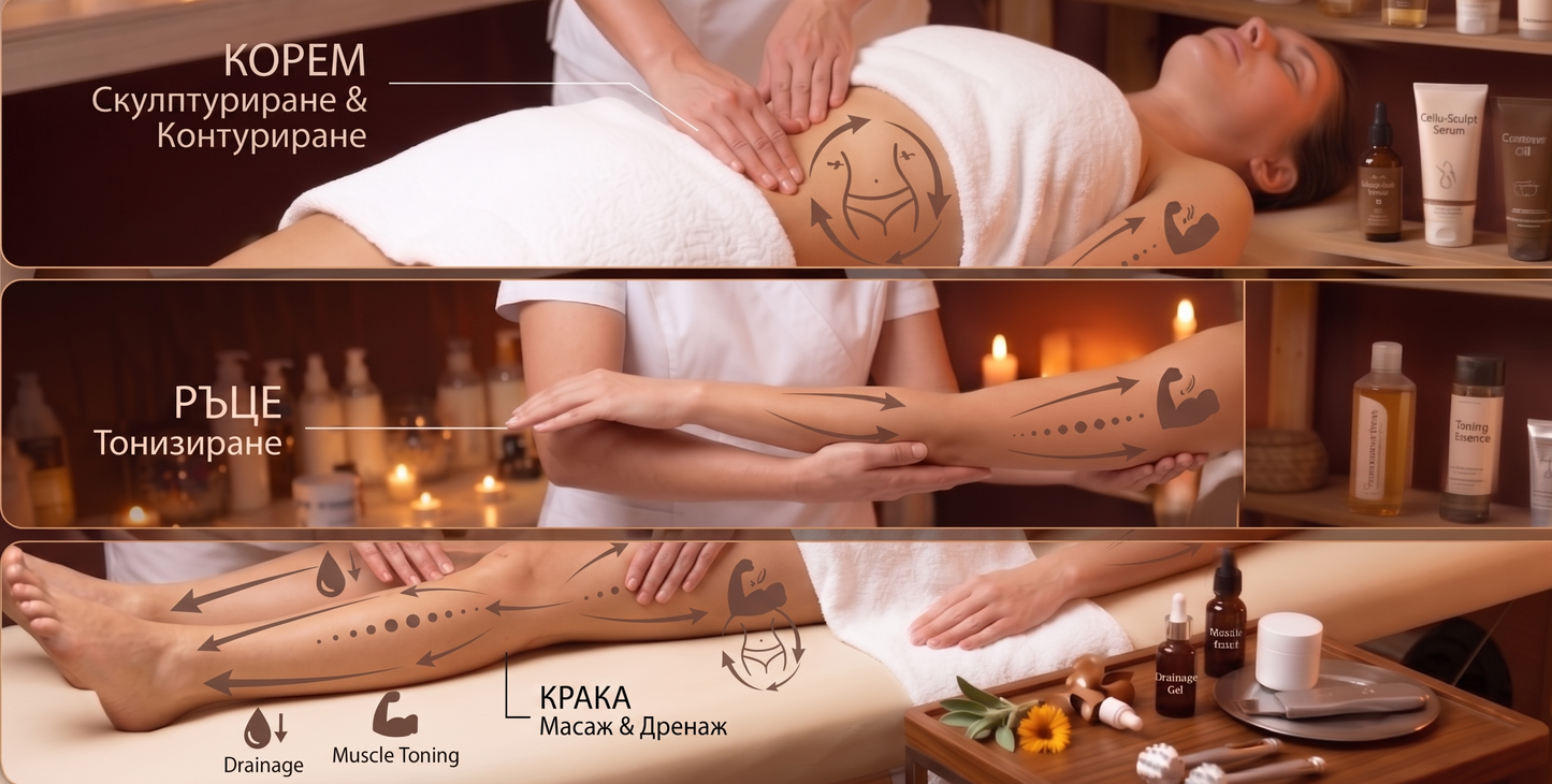 Пълен антицелулитен масаж (крака, ръце, корем)